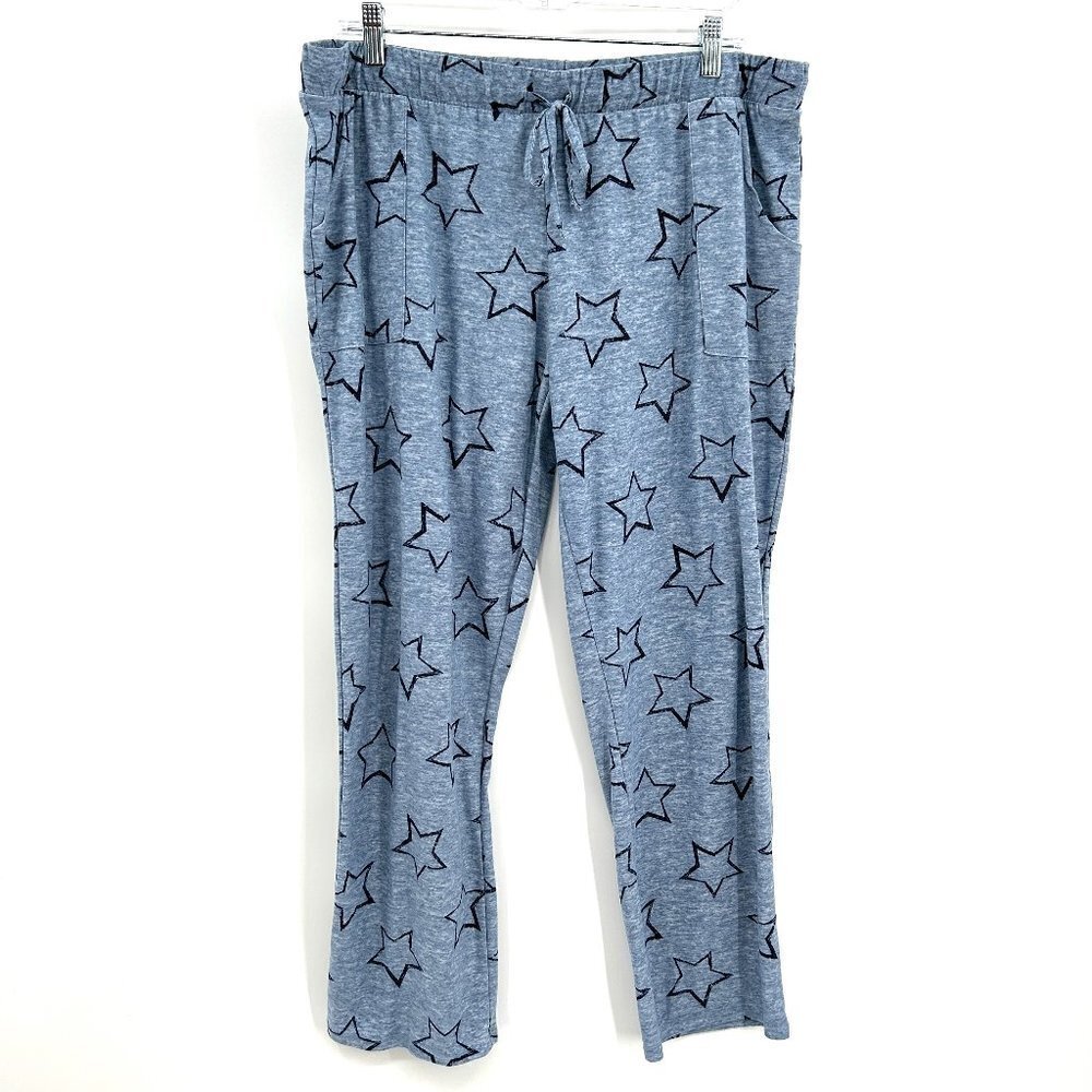 LUCKY BRAND Blue Star Print Soft Comfy Straight Leg Drawstring Lounge Pants XL